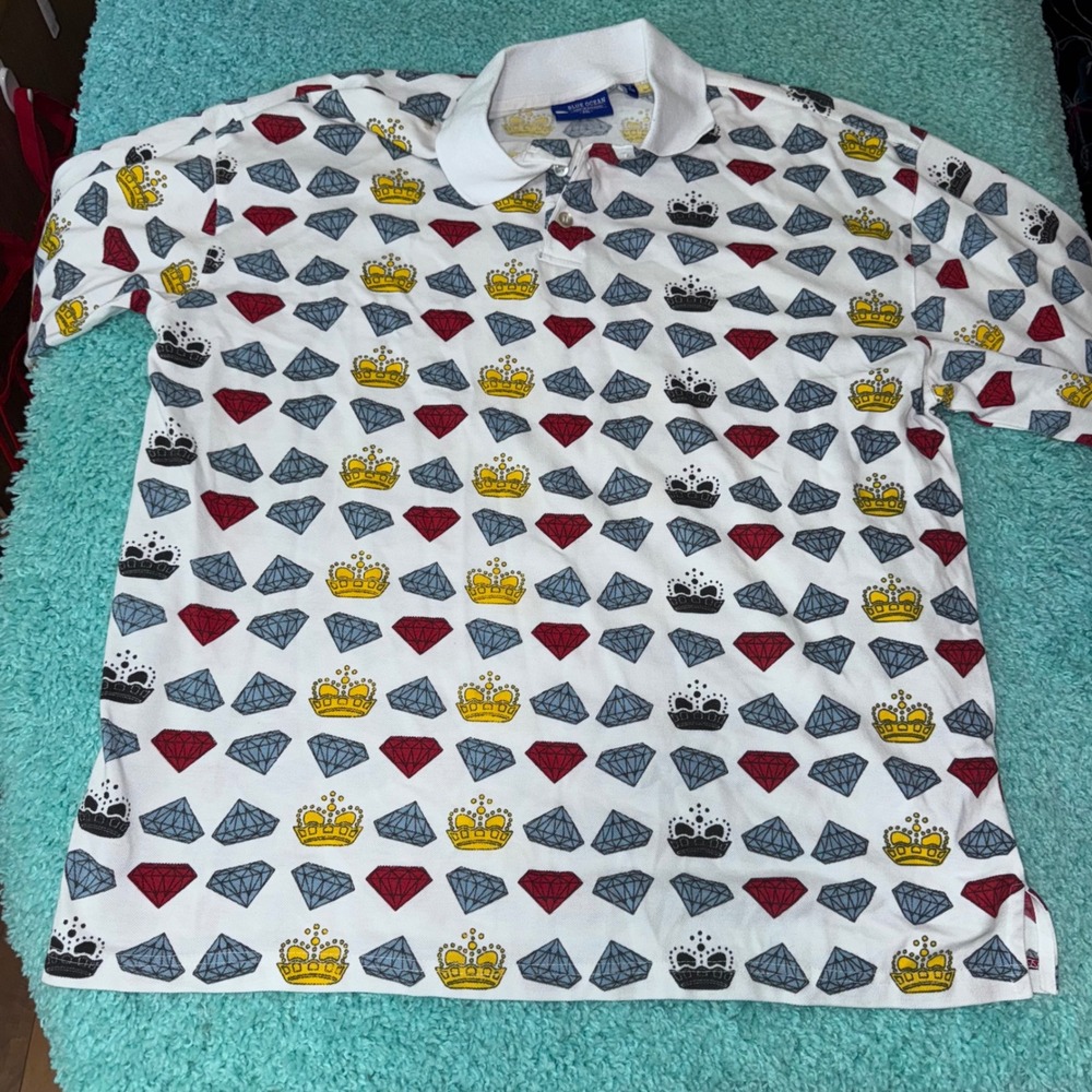 Blue Ocean Crowns and‎ Diamonds Polo Shirt Men's 2XL Short Sleeve